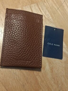 Cole Haan Chestnut Pebbled Leather Card Case